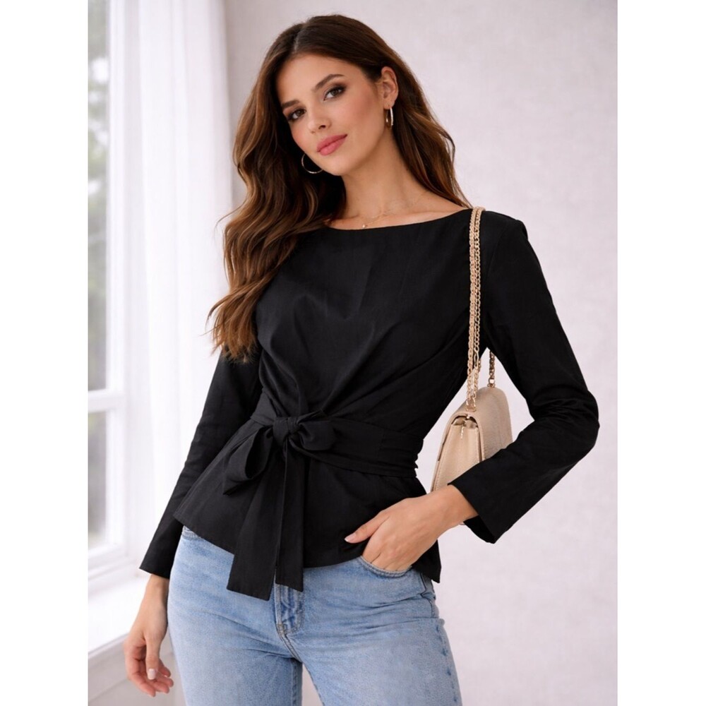 ZARA Black Wrap Tie Blouse – Minimal Chic Top (XS)